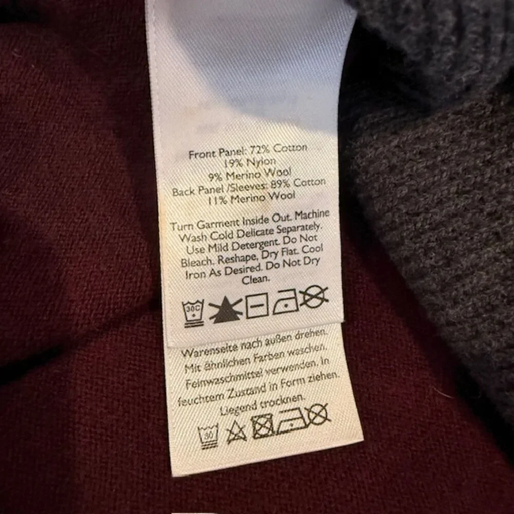Eddie Bauer Merino Wool Blend Sweater with waffle knit Front Burgundy Gray XLT - Picture 8 of 13